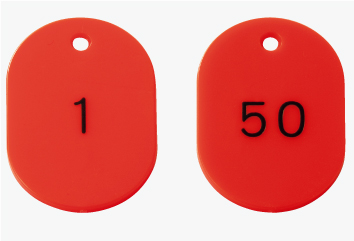 小判札（番号入り）  H60×W40mm 赤 1番～50番 50枚1組 片面表示 877-616(877-616)