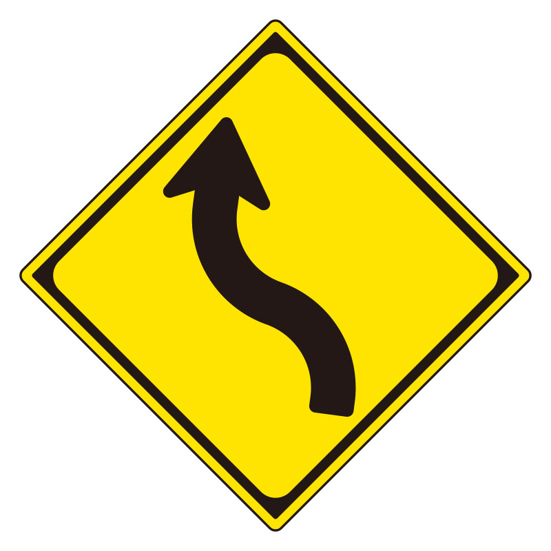 道路標識 警戒標識 左背向屈曲あり（204）片面表示 894-37LB(894-37LB)