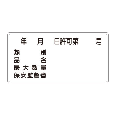 危険物標識「年月日 許可番号等」鉄板 828-61(828-61)