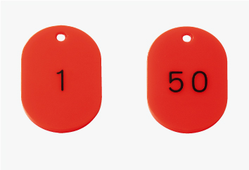小判札（番号入り）  H45×W30mm 赤 1番～50番 50枚1組 片面表示 877-611(877-611)