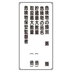 危険物標識 タテ「危険物の類別5行」エコユニボード 830-36