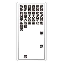 危険物標識 タテ「危険物の類別・保安監督者等」アルミ 319-091