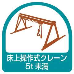 ヘルメット関連用品 作業管理関係ステッカー「床上操作式クレーン5t未満」2枚組 851-68