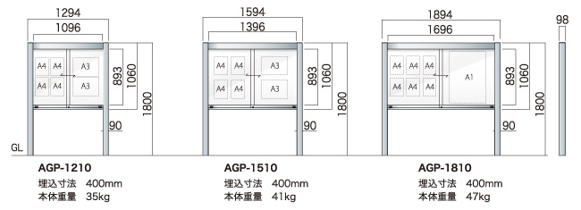 アルミ屋外掲示板 AGP 自立タイプ(AGP-1210/AGP-1510/AGP-1810)_s5