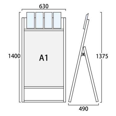 フラットオープンスタンド看板パンフレットケース付 A1 片面 FOSKP-A1K-G シルバー(FOSKP-A1K-G)_2