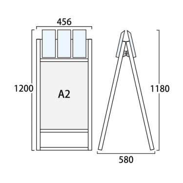 フラットオープンスタンド看板パンフレットケース付 A2 両面 FOSKP-A2R-G シルバー(FOSKP-A2R-G)_2