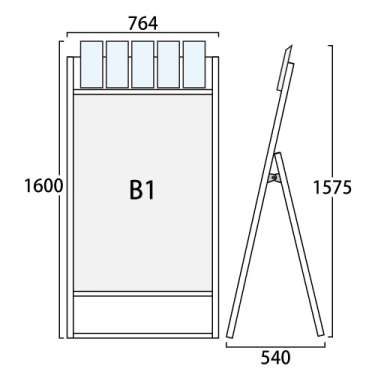 ブラックフラットオープンスタンド看板パンフレットケース付 B1 片面 BFOSKP-B1K-G(BFOSKP-B1K-G)_2