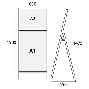 フラットオープンスタンド看板コンビ A2A1 片面 FOSKC-A2A1K シルバー(FOSKC-A2A1K)_2