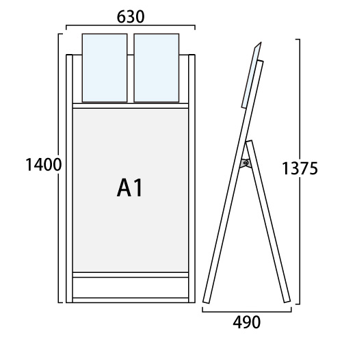 ブラックフラットオープンスタンド看板カタログケース付 A1 片面 BFOSKK-A1K-G(BFOSKK-A1K-G)_2