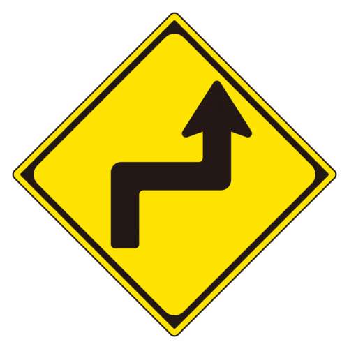 道路標識 警戒標識 右背向屈折あり（205）片面表示 894-38RB(894-38RB)