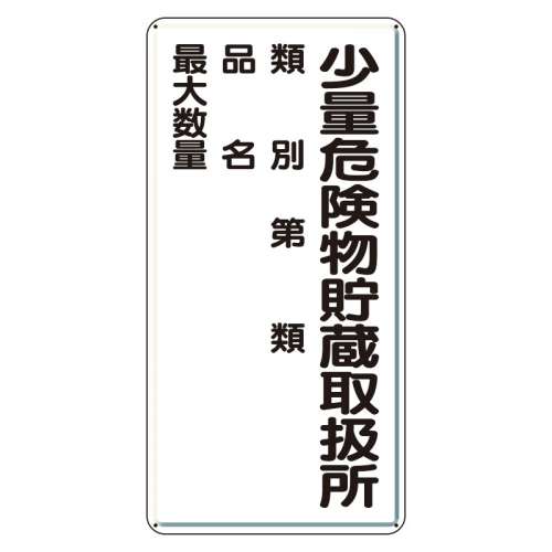 危険物標識 タテ「少量危険物貯蔵取扱所」鉄板 319-08